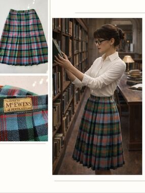Vintage Tartan Plaid Skirt McEwens Scotland Wool Pleated Small